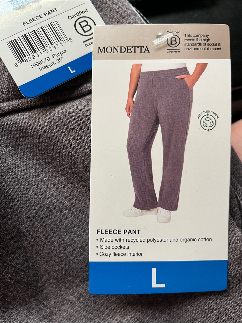 Mondetta Straight Leg Fleece Pants in Heather Purple Size L NWT
